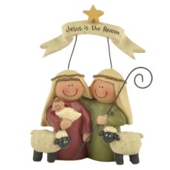 138-87941 'JESUS IS THE REASON' HOLY FAMILY W/SHEEP