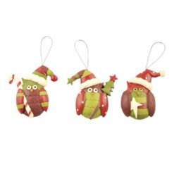 148-55027 S/3 Orn-owl w Christmas cap