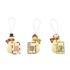 148-55050 ORN-S/3 JOY/HOPE/LOVE PLAQUE W/SNOWMAN (M2)