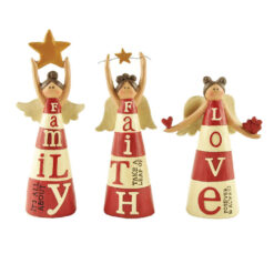1488-88688 S/3 RED/WHITE 'FAITH/LOVE/FAMILY ANGELS