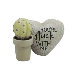 191-11720 YOU'RE STUCK WITH ME HEART BOULDER WITH CACTUS