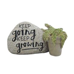 191-11721  2.75" heart rock with green planter beside-KEEP going KEEP growing