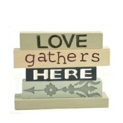 191-12123 LOVE gathers HERE block on wood base