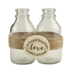191-12166  2 BOTTLES WRAPPED WITH JUTE  WITH "LOVE" TAG