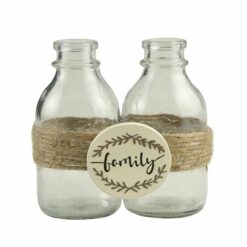 191-12168  2 BOTTLES WRAPPED WITH JUTE  WITH "FAMILY" TAG