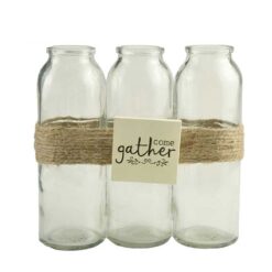 191-12178  3 BOTTLES WRAPPED WITH JUTE  WITH "COME GATHER" SIGN
