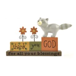 1566-89773 'THANK YOU GOD' BLOCKS W/RACCOON