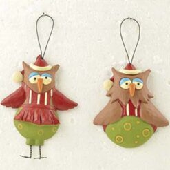 158-51612 Ornament-S/2 TALL/SHORT OWLS W/BULBS