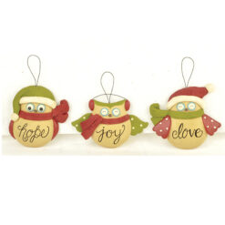 158-51648 Ornament-S/3 OWL W/HOPE/LOVE/JOY