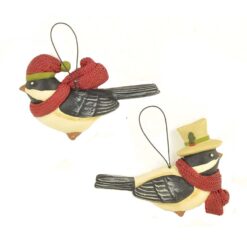 158-51651 Ornament-S/2 CHICKADEES W/SCARVES