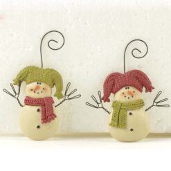158-51666 Ornament- S/2 SNOWMEN W/RED GREEN JOKER HATS 