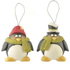 158-51686 Ornament-S/2 PENGUINS W/HATS/SCARVES 