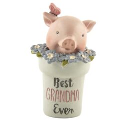 181-11566 pig in "GRANDMA"  flower pot