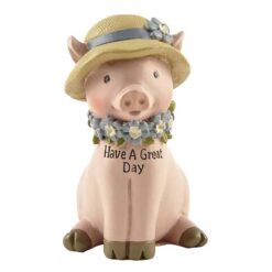 181-11569 "Have A Great Day" sitting pig with garland