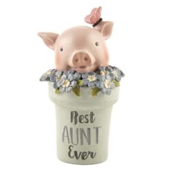 181-11584 pig in "AUNT"  flower pot