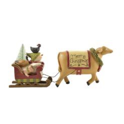 188-11654 COW W/WREATH PULLING ANIMAL SLEIGH  