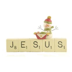 188-11848 SNOWMAN ON "JESUS" SCRABBLE BLOCK