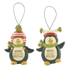188-52011 Ornament-S/2 PENGUIN W/WINTER HATS