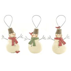 188-52021 Ornament-S/3 SNOMMAN WITH CRATE HATS/BIRDS