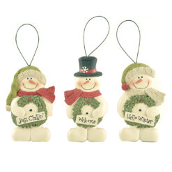 188-52028 Ornament-S/3 SNOWMEN WITH WREATHS 