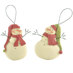 188-52030 Ornament-S/2 SNOWMEN HOLDING SNOWBALLS