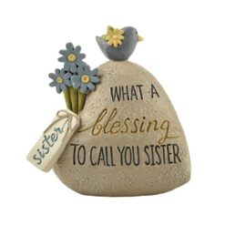 173-11214 "sister" flower on heart rock