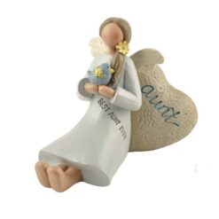 173-11216 sitting angel w/ blue bird & "aunt" heart rock