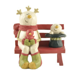 188-11887 SNOWMAN WITH BIRD AND HAT ON BENCH