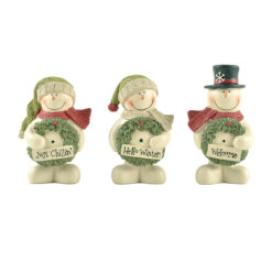 188-11910 S/3 SNOWMEN HOLDING CHRISTMAS WREATHS  