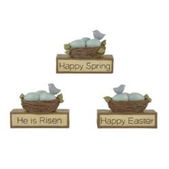 141-87977 S/3 BIRDS W/NEST ON EASTER BLOCKS