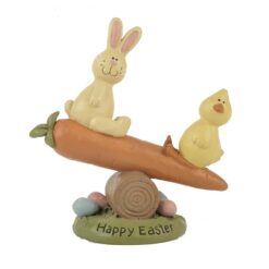 141-87990 'HAPPY EASTER' RABBIT/CHICK ON SEASAW