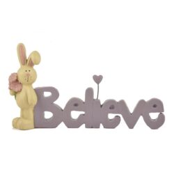 141-87998 'BELIEVE' W/RABBIT HOLDING FLOWERS