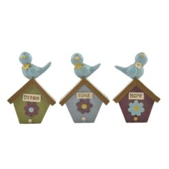 143-88493 S/3 DREAM/SING/ENJOY BIRDHOUSES W/BIRDS