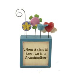 143-88506 'CHILD IS BORN..GRANDMA' BLOCK  W/FLOWERS