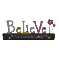 143-88566 ‘BELIEVE’ W/FLOWERS BLOCK