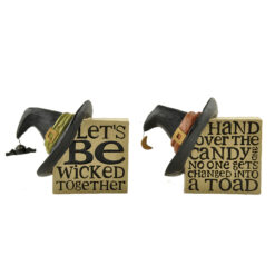 146-88605 S/2 CANDY/WICKED PLAQUES W/WITCH HAT