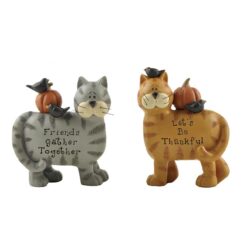 146-88795 S/2 'GATHER/THANKFUL' CATS W/PUMPKINS