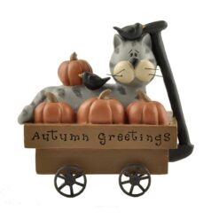 146-88796 'AUTUMN GREETINGS' WAGON W/CAT/PUMPKINS