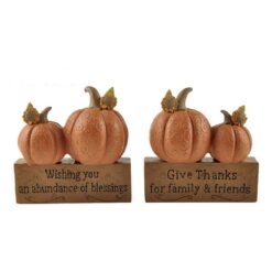 146-88798 S/2 'WISHING/THANKS' PUMPKINS ON BLOCKS