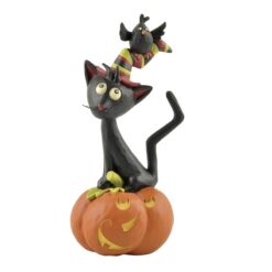 146-88821 BLACK CAT W/WITCH HAT/BIRD ON JACKOLANTERN