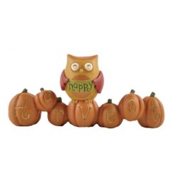 146-88892 'HAPPY' OWL ON HARVEST PUMPKINS