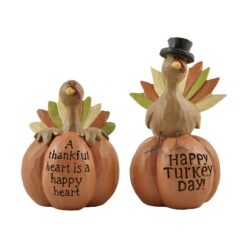 147-88608 S/2 'TURKEY DAY/HAPPY' TURKEYS ON PUMPKINS