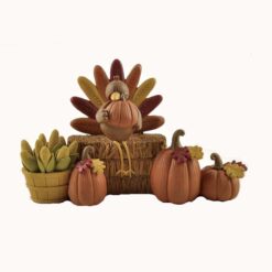 147-89198 TURKEY ON HAY BALE W/PUMPKINS/CORNS