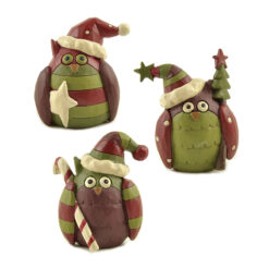 148-88768 S/3 RED/GREEN OWLS W/CANDY/STAR/TREE