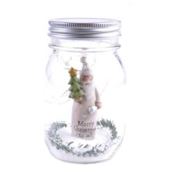 198-12342 MERRY CHRISTMAS TO ALL! SANTA IN MASON JAR WITH LIGHTS