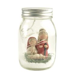 198-12348 RED/BLACK NATIVITY IN JAR WITH LIGHTS