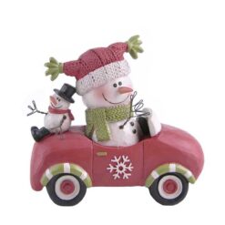198-12369 Mother & son snowmen on car