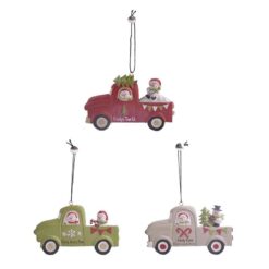 198-52053 SET OF 3 TRUCKS WITH SNOWMEN ORNAMENTS