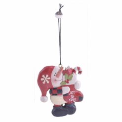 198-52059 ornament-red and black plaids snowman holding X'mas stocking