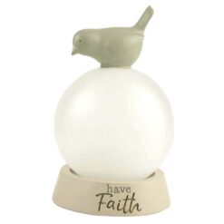 1911-12517 Sitting bird on 8cm glass globe w/LED on base－have faith